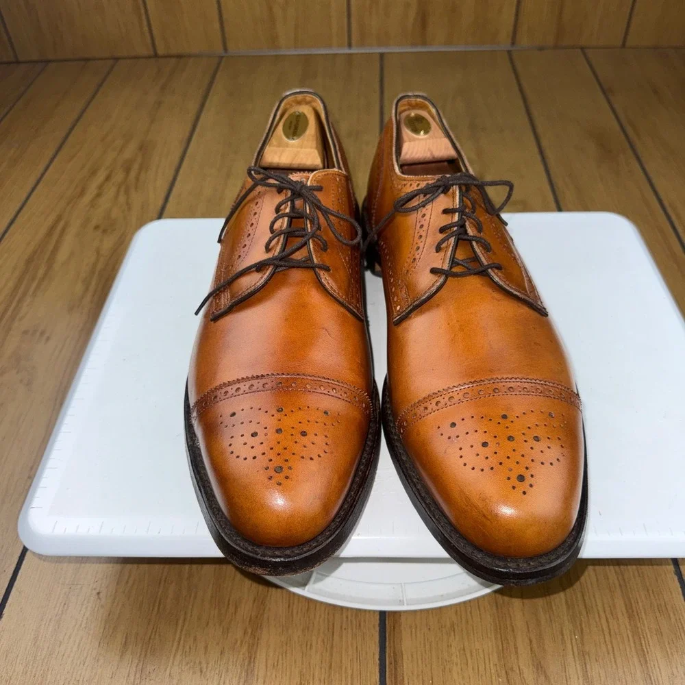 Allen Edmonds Lexington Mens 14 D Brown Leather Cap Toe Brogue Derby Shoes 5161
